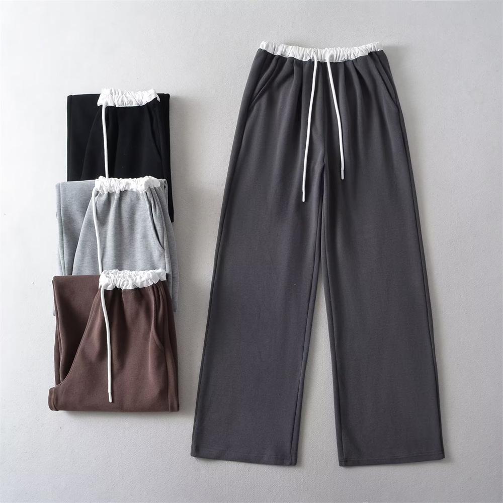 Trendy Women's Elastic Waist Color Block Sweatpants, High Waist Drawstring Loose Wide Leg