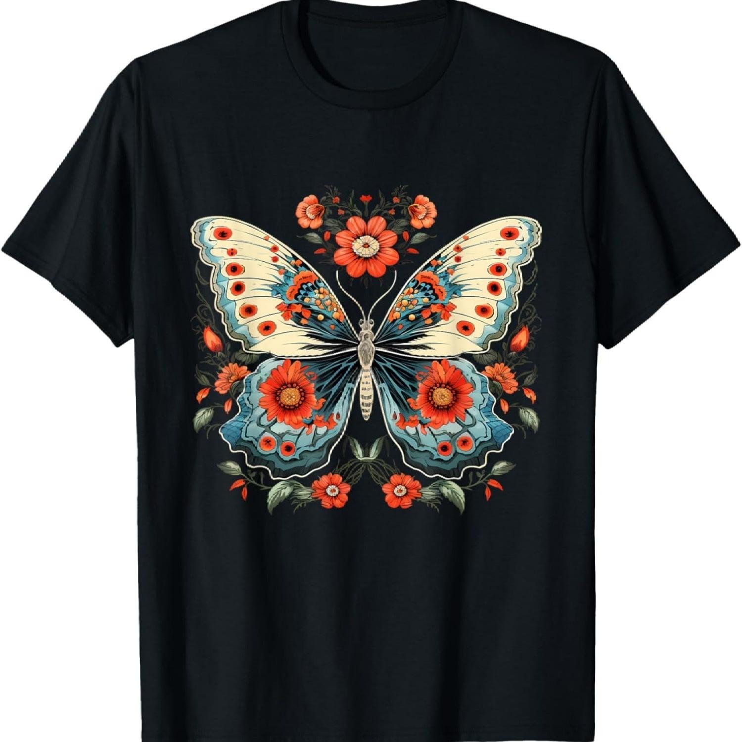 Butterfly Flower Artwork Floral Nature Forest Animal Art T-Shirt S
