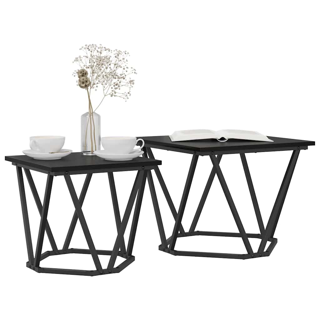Side Table Set 2 Pcs Black Oak 50 X 50 X 40 Cm