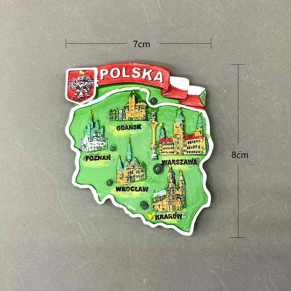 Magnetischer Kühlschrankmagnet aus Polen, Touristen-Souvenir, niedlicher Kühlschrankmagnet, Dekoration, Polska-Karte, magnetischer Kühlschrankaufkleber, Kunstharz, Kunsthandwerk, Geschenk