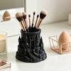 Dark Castle Pen Holder Large-Diameter Storage Desktop Organizer with 3D Micro-Landscape Design Distressed Black Gray Texture Durable Fantasy Decor