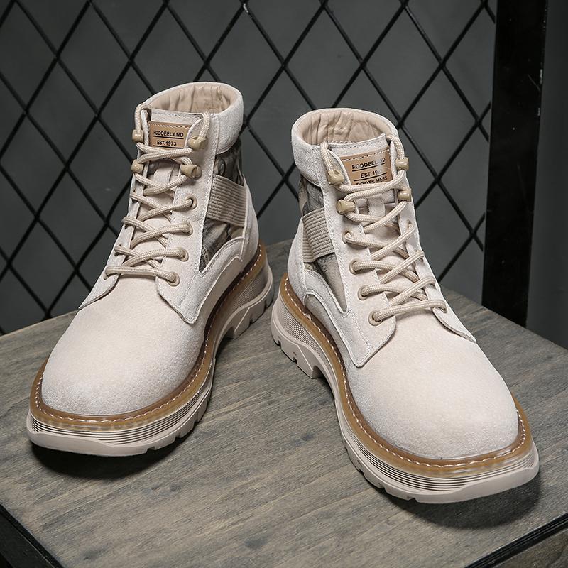 Nejnovější vysoce kvalitní pánské boty z hovězí semišové kůže podzim zima ležérní kotníkové boty venkovní módní obuv pánská šněrovací motorkářské boty