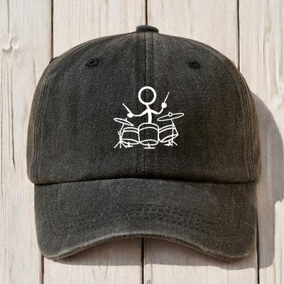 Drum Print Retro Washed Baseball Cap Adjustable for Both Unisex and Women, Suitable for Outdoor Sports, Camping, and Leisure
