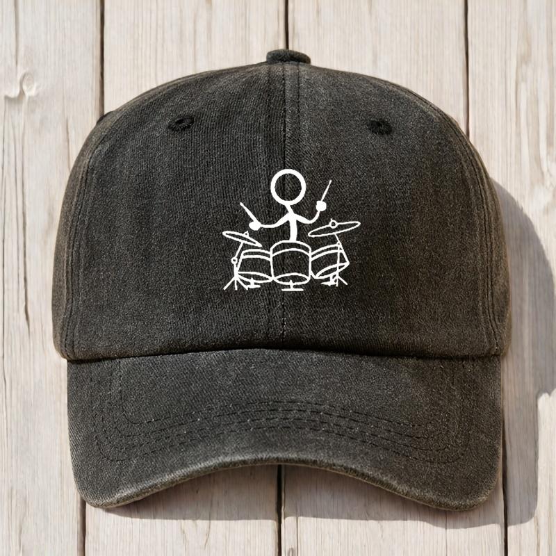 Drum Print Retro Washed Baseball Cap Adjustable For Both Men And Women, Suitable For Outdoor Sports, Camping, And Leisure