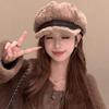 1pc Women Fleece Octagonal Beret Hat,leisure Warmth Versatile Solid Color Skull Cap,Suitable for Holiday Tralve and Daily Wear