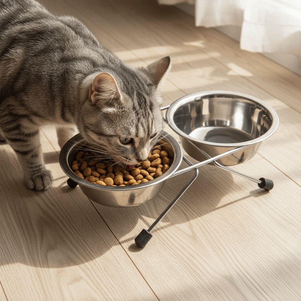 Iron Frame Stainless Steel Pet Bowl Anti-leak Pet Drinking Bowl Cat Double Bowl  Pet Feeding