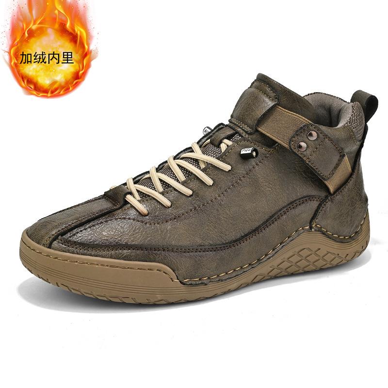 

Осень и зима новая кожаная обувь мужская повседневная обувь флис теплые зимние ботинки мужские высокие ботинки Мартин ручной работы рабочая обувь 46