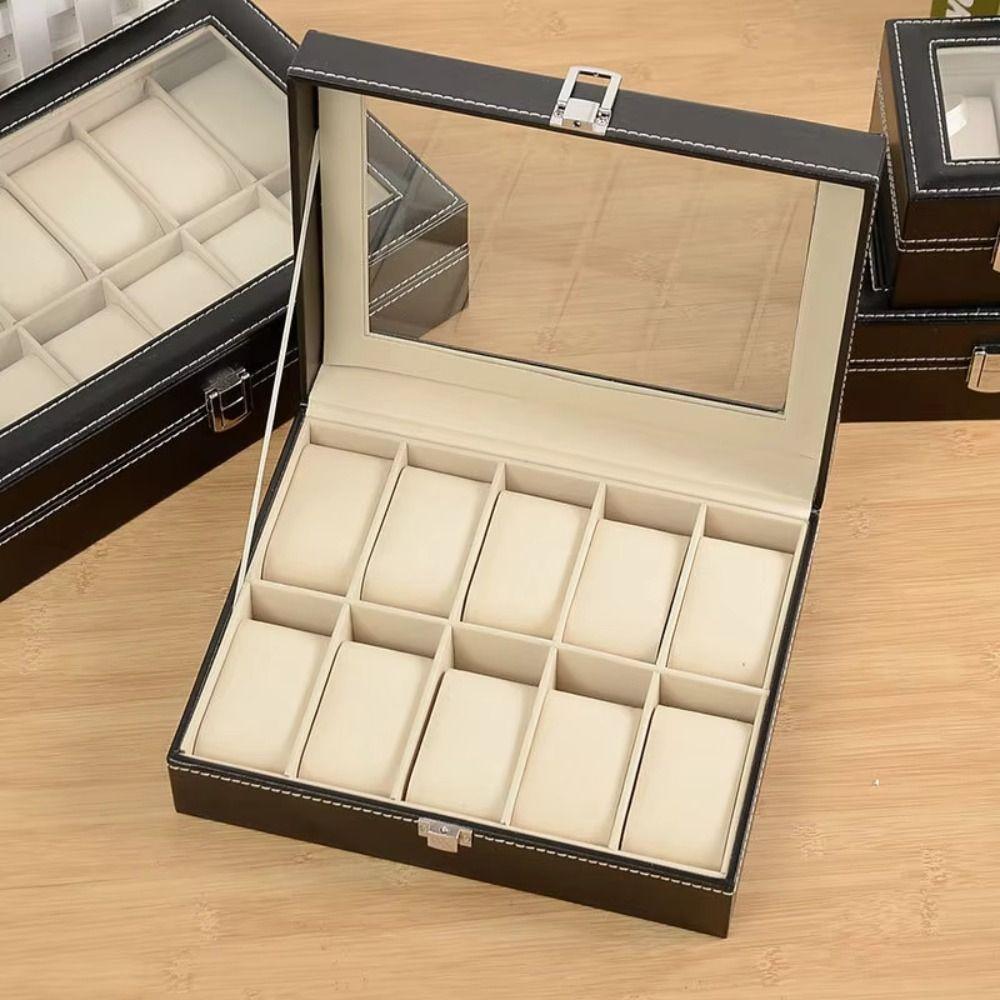 Lockable Jewelry Box 2/3/6/10/12 Grids Watch Display Box Watch Storage Box  Father's Day Gifts