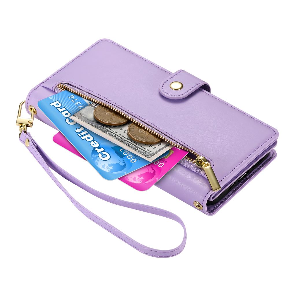 For Oppo Reno14 5G (Global) Case Zipper Pocket Wallet Leather Phone Cover with Straps