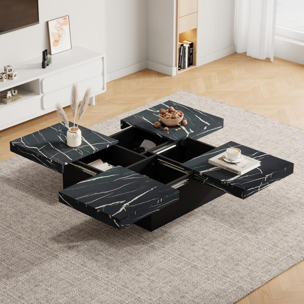 Coffee Table Sliding Tabletop, Modern Hidden Storage Compartment, Creative Sofa Table Coffee Table, Center Table Home Office, Black