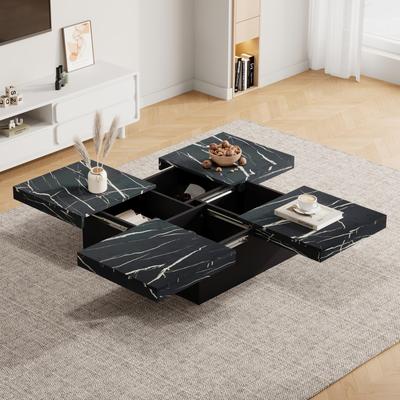 Couchtisch Schiebbarer Tischplatte, Moderner verstecktem Ablagefach, kreativer Sofatisch Kaffeetisch, Mitteltisch Home Office, Schwarz