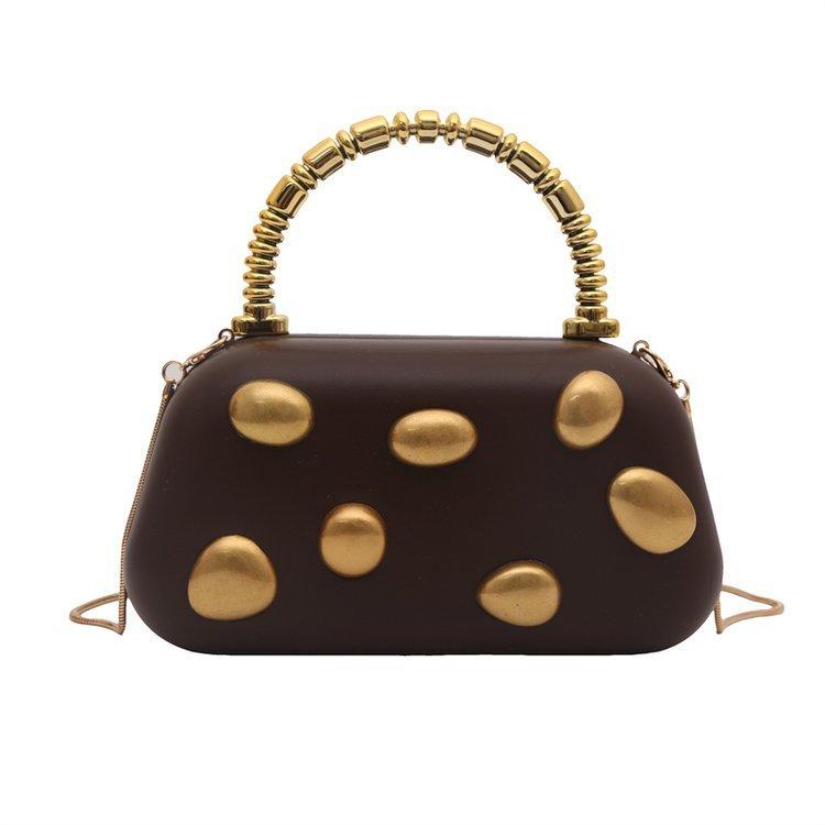 Gold rivet metal Box Clutch Bag women evening wedding party cute purse bag handbag yellow color autumn winter