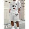NEW IN Men ITALIA Print  Plus Size Sport T-shirt+shorts Suit Set Men Gym Jogging Luxury Tracksuit Outfit 2 Piece Set Men Clothes