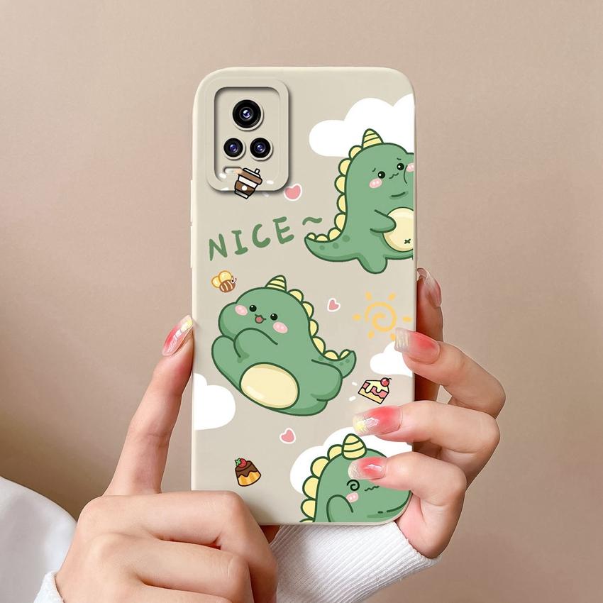 For Vivo V15 S10 Y75 S16 V17 Y77 Phone Bags Naughty Cartoon Dinosaur Patterns Camera Protection Shockproof Silicone Cover Case For Vivo Bumper Housing