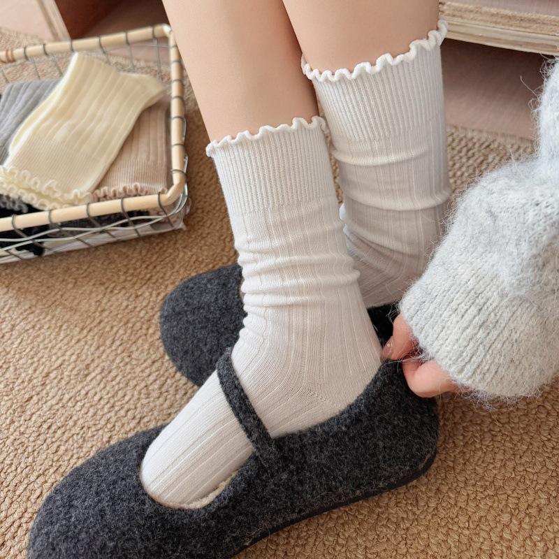 Autumn Sweet Fungus Edge Socks Soft And Glutinous, Versatile Sweat-Absorbing Breathable Pile Socks Trendy Cotton Socks
