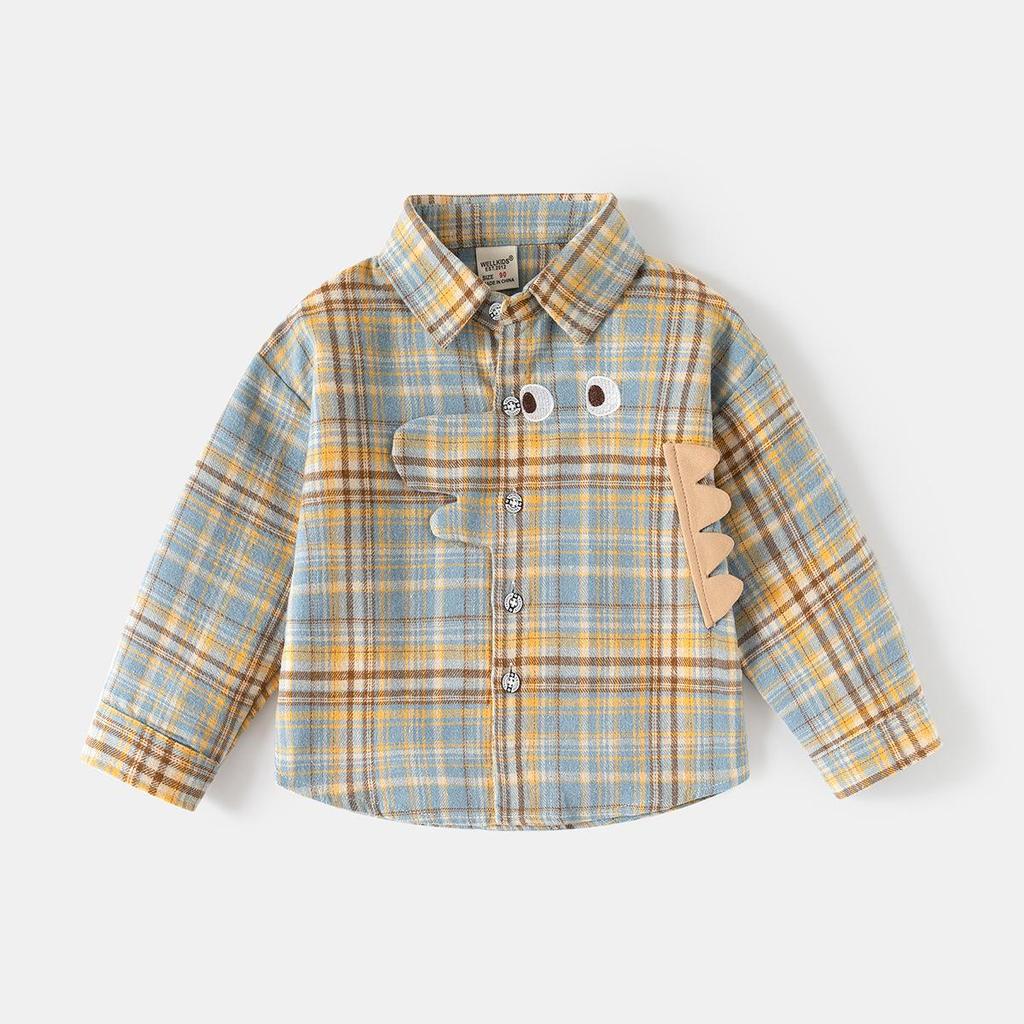 Jungen Retro Karomuster Langarmhemd mit Farbblock und Revers