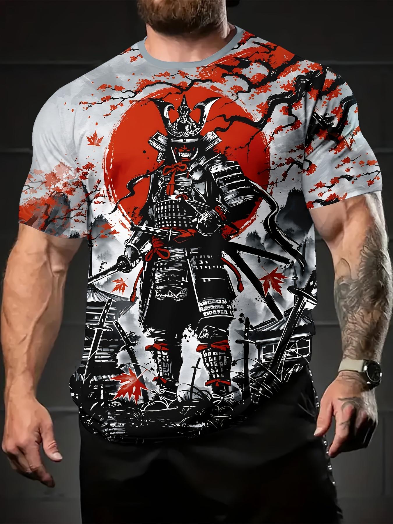 Red Sun Warrior 3D Print Summer Casual Sports Short Sleeve T-Shirt M