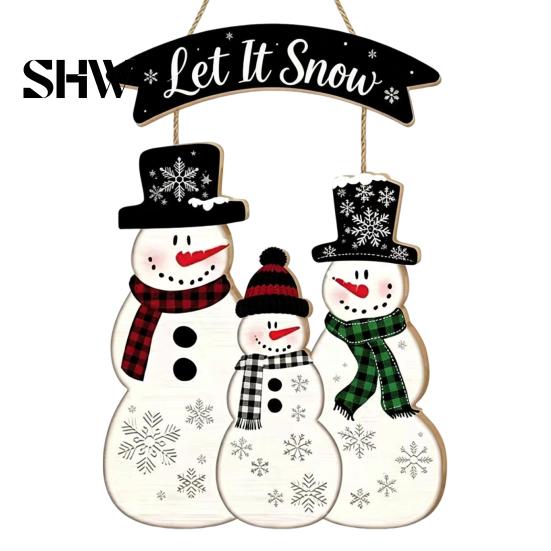 Christmas Tree Hanging Decorations Wooden Sign, Rustic Holiday Wall Decor with Santa Claus Door Hanger Reindeer And Snowman Patterns for Home & Window