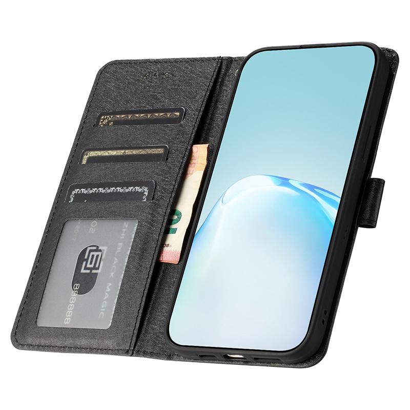

Silk Texture Wallet Phone Case for Samsung Galaxy S23 FE,PU Leather Flip Book Stand Cover with Strap Black