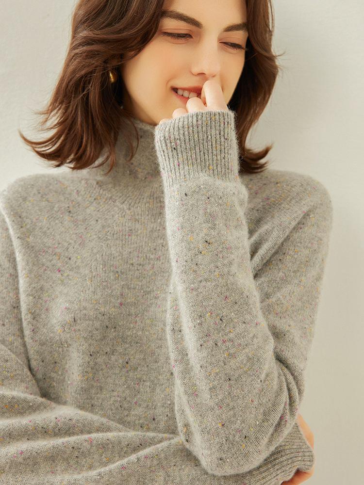 Women's 2025 Autumn/Winter Cashmere High Neck Sweater - Soft, Thick, Solid Color, Stacked Collar.