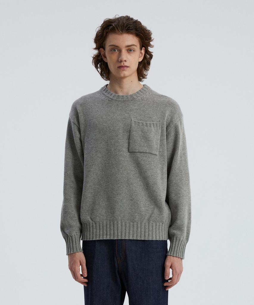 KNITTED Cashmere Wool Pocket Round Knit Grey