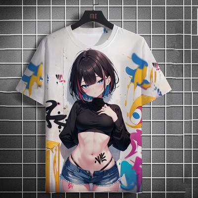Anime Character Graffiti Tee 3D Sexy Beauty Print Men's T-Shirts Poster Style T Shirt Trend Men/Women Short Sleeve Y2k Tshirt