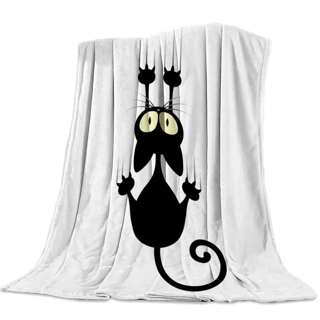 Schwarz-Weiß-Katzenmuster Flanell-Kuscheldecke für Sofa Bett Couch Weich Leicht Gemütlich Kinder Erwachsene Reisen Camping Geschenke
