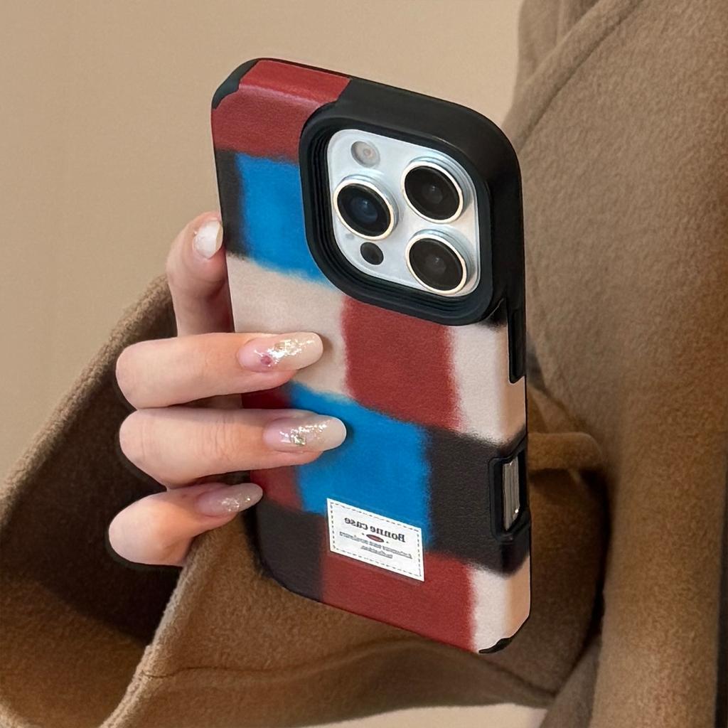 Personalized Retro Plaid Splicing for IPhone 16 Promax for Apple 17 Phone Case 15 Premium 14 Leather 13