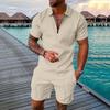 2025 summer men's 3D digital printing short-sleeved polo fashion sports and leisure suit foreign trade men's solid color