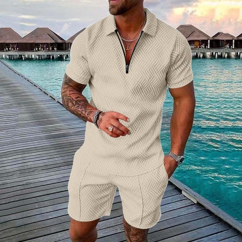 2025 summer men's 3D digital printing short-sleeved polo fashion sports and leisure suit foreign trade men's solid color