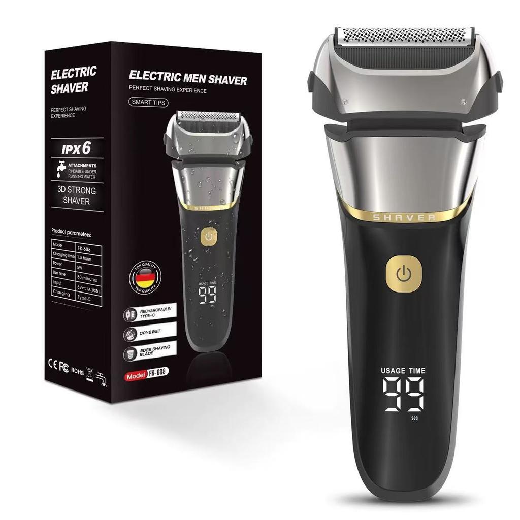 New Digital Display Rechargeable Electric Shaver for Men, USB Charging, Built-in Trimmer, Wet Dry Use, Washable Foil Shaver