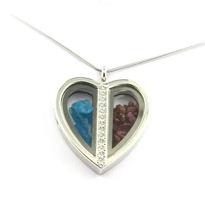 Collier Rubis + Apatite bleu neon brut - ABIJOUX - Modèle coeur - Cristal - Rouge et bleu