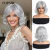 Elegant Silver-White Short Curly Wig for Women - Realistic Bobo Style for Middle-Aged and Elderly Ladies