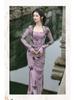 Lila Tuschemalerei Trägerkleid & Strickjacke: Zweiteiliges Set im chinesischen Stil für Damen - Frühling/Herbst Langschlitzdesign