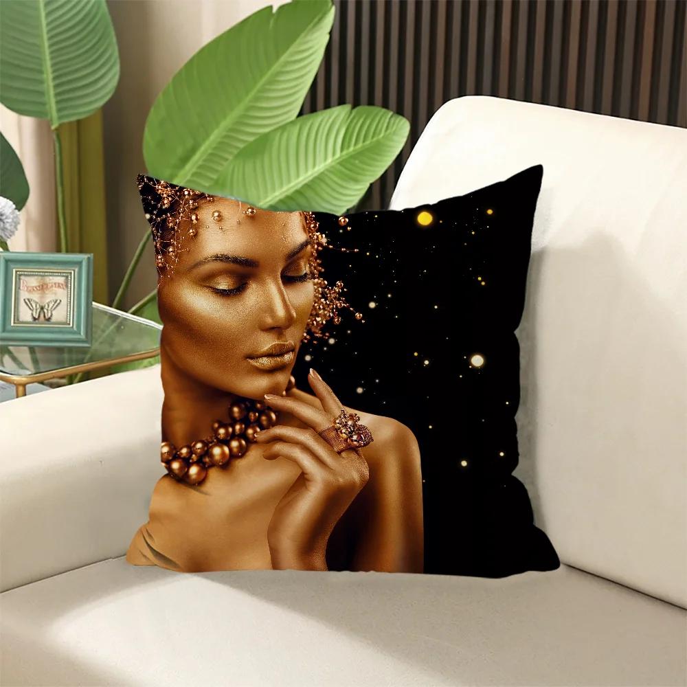 Pillow for Sleep Black Gold African Lady Cushion Cover  ×  Stuffed Cushions Decorative Pillows Sofa Cases Covers Home Garden