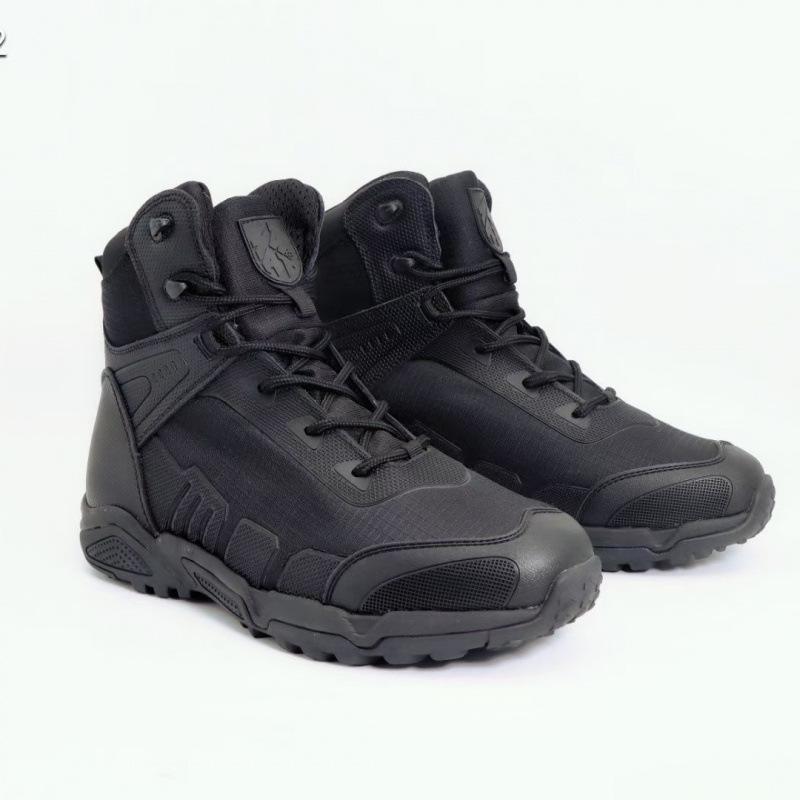 Winter Men's Wool Medium Tube Training Boots Anti-scratch Canvas Splicing Warm and Cold-proof Boots Outdoor Windproof Tongue Anti-collision