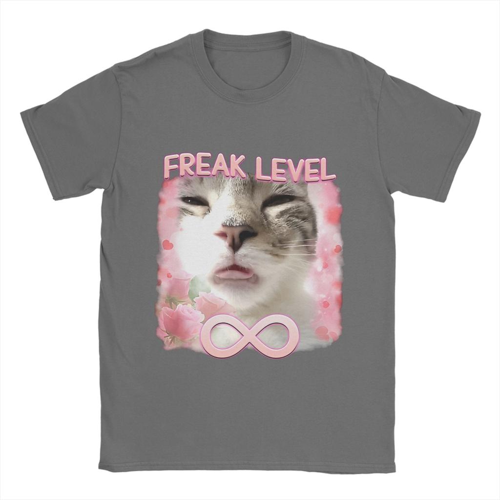 Men's Freaky Ahh Funny Cat Meme  T Shirt  100% Cotton Clothing Vintage Short Sleeve O Neck Tees Adult T-Shirts