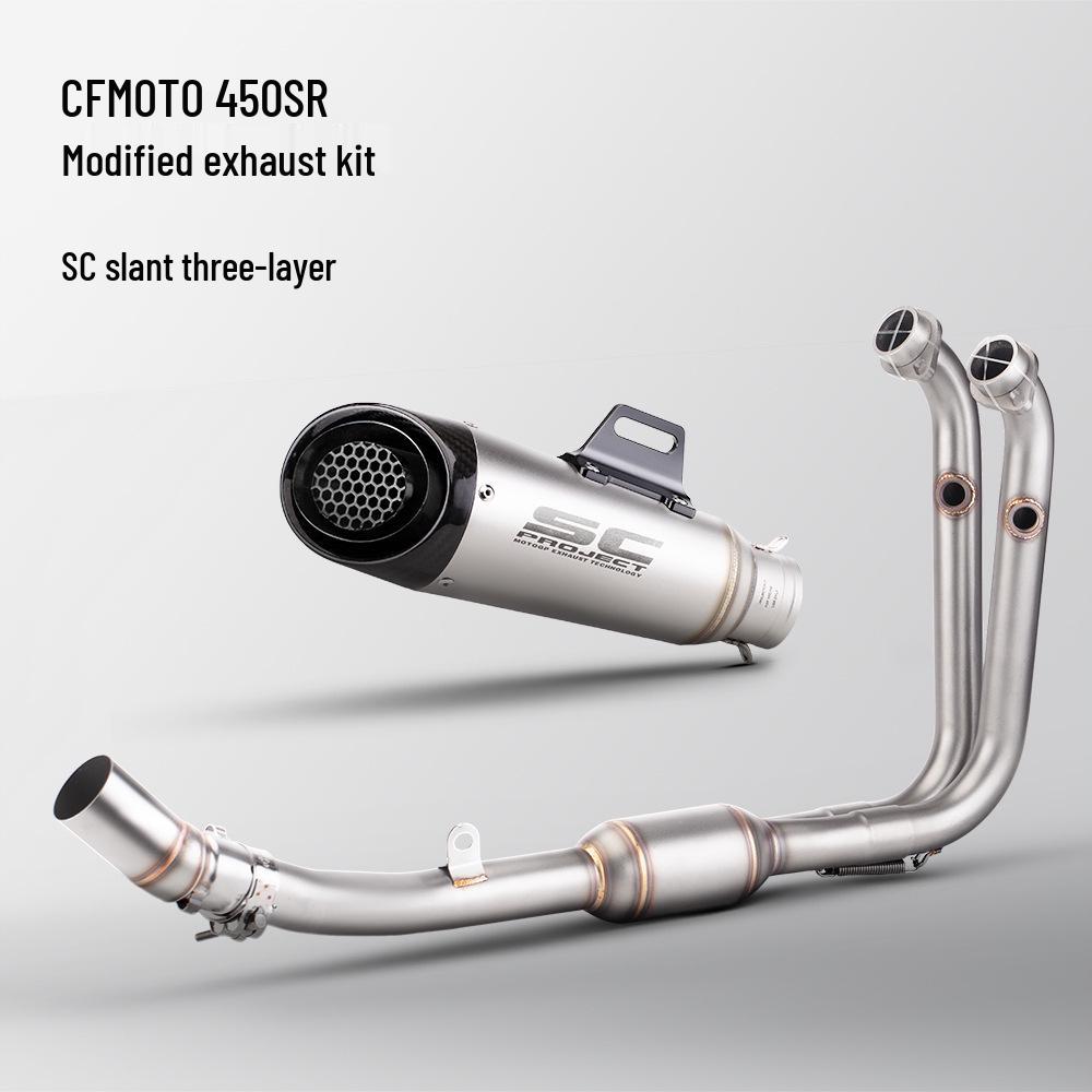 CFMOTO 450SR Stainless Steel Exhaust Pipe: Front, Middle, and SC Tail Sections for Motorcycles.