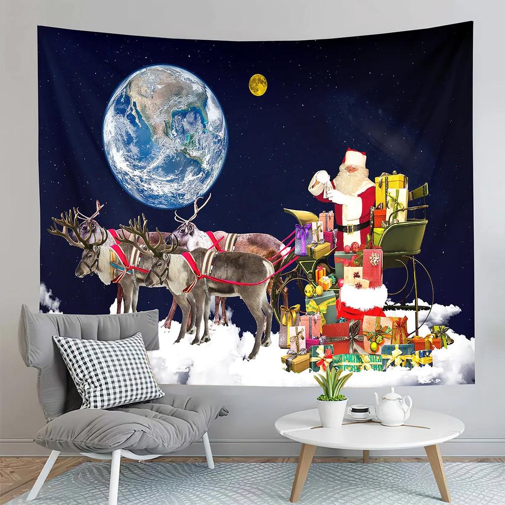 Santa Claus Delivering Gifts Tapestry Merry Christmas Tapestry Cartoon Tapestry Art Home Living Room Bedroom Decor Tapestries