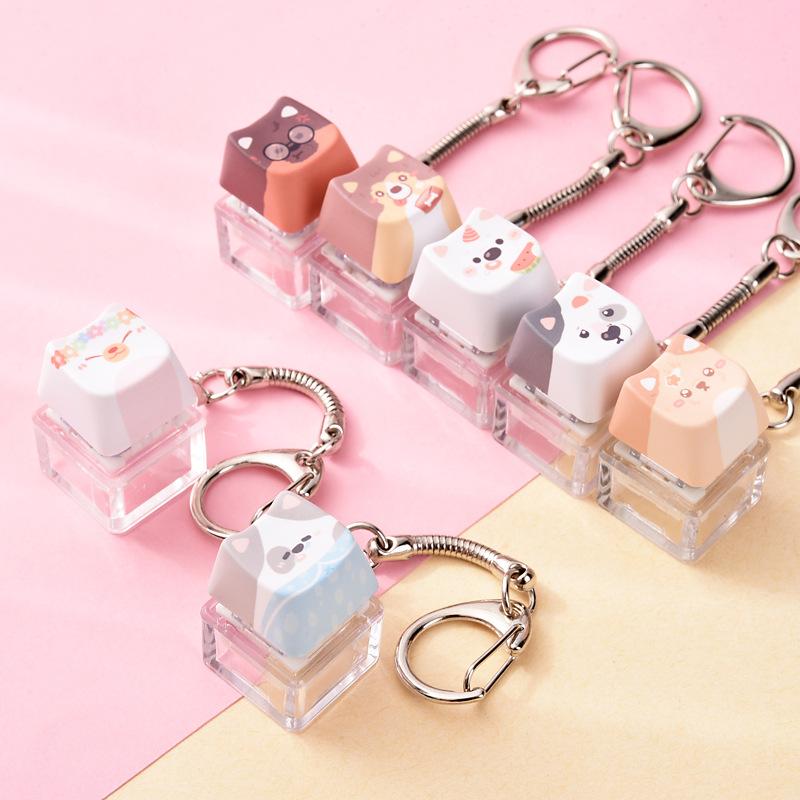 Cute Cat Dog Pendant Stress-Relief Fidget Keychain Mechanical Keyboard Keychain Dog-Themed Clicker Fidget For Backpack Study