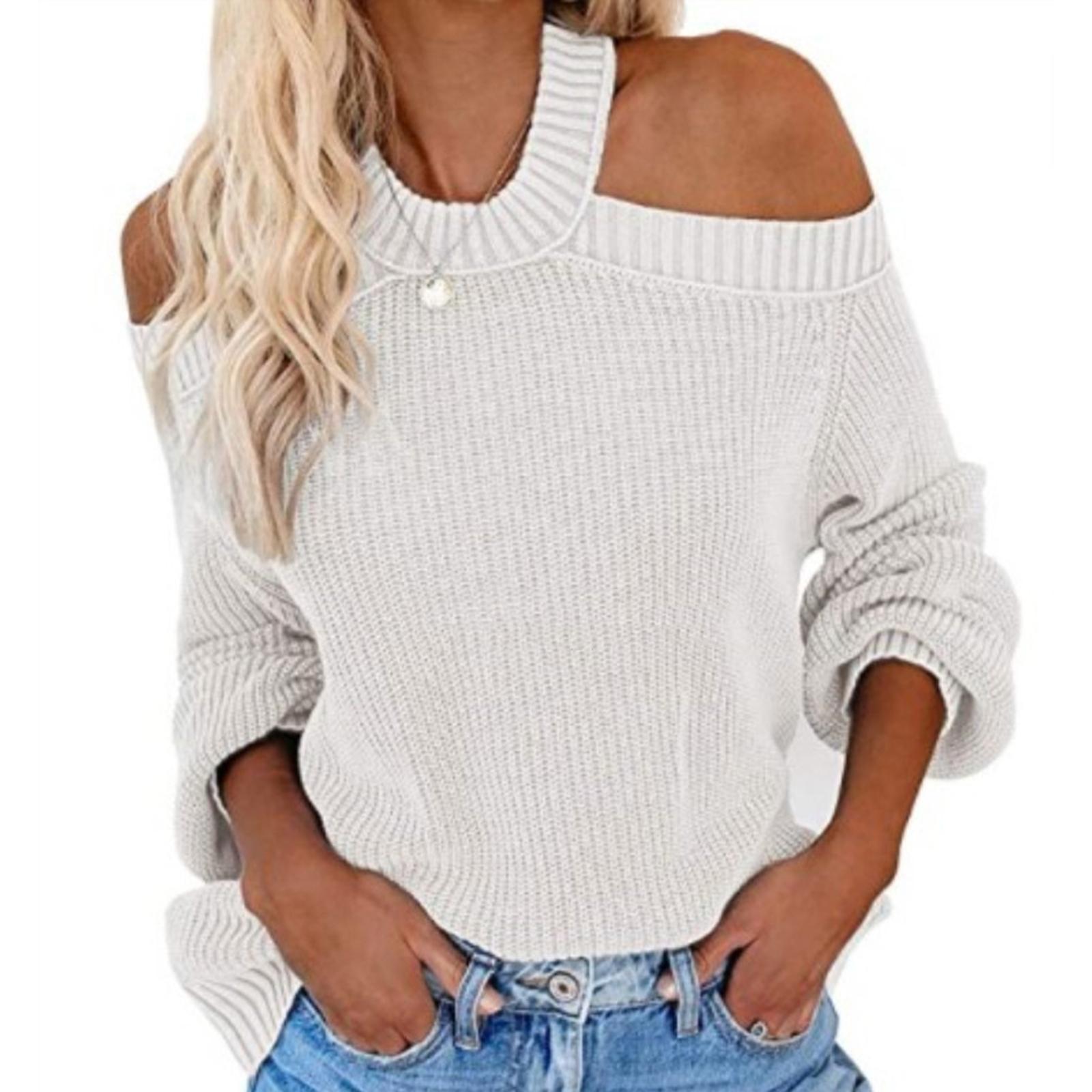 

Women s Solid Color Sexy Off Shoulder Loose Knit Sweater Top XL