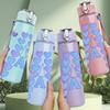 1PC Purple Heart Letter A Decor Pattern 750ml Color Plastic Sports Water Bottle Leakproof Flip Straw Lid Suitable for Sports Office Home Use