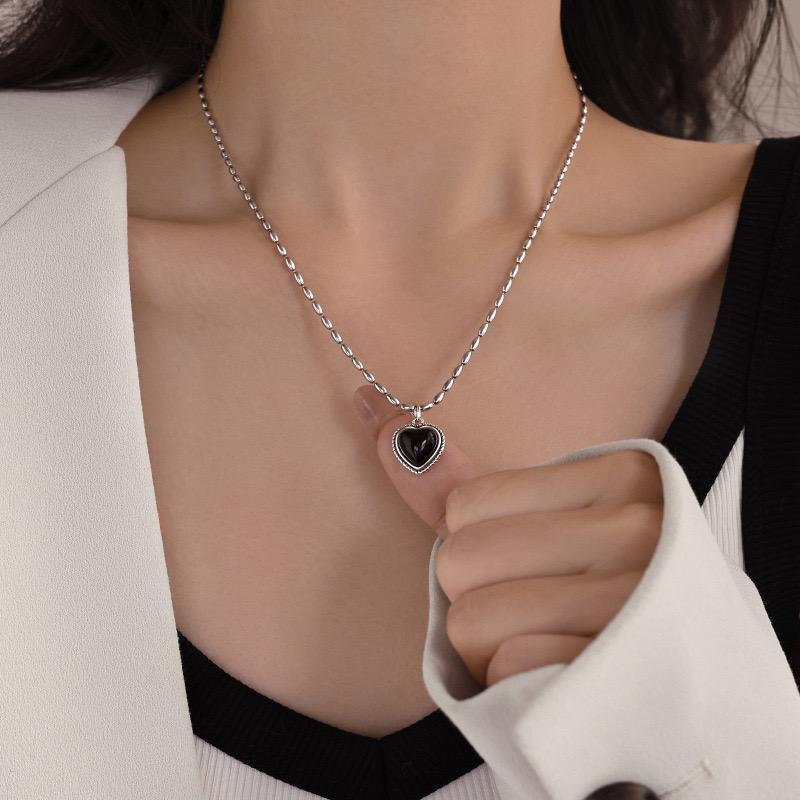 Xiaomi S925 Sterling Silver Necklace For Women Fashion Minimalist Pendant Necklaces Charm Simple Black Heart Necklace Birthday Gift