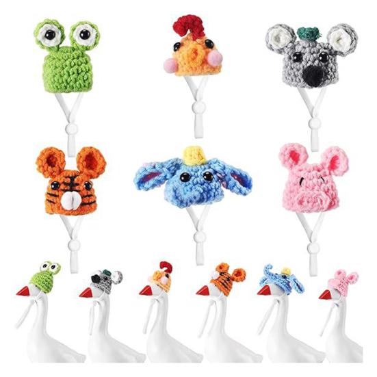 1 Set Goose Statue Mini Knitted Hat with Adjustable Strap Desktop Goose Crochet Cap