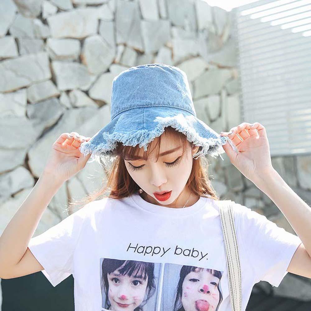 Sunshade Shabby Fisherman Hat Lightweight Sun Protection Basin Cap Denim Bucket Hats  Camping