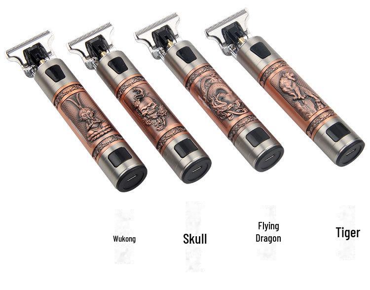 T9 Digital Display Skull Head Hair Clipper: USB Rechargeable, Zinc Alloy Trimmer for Precision Shaving and Carving.