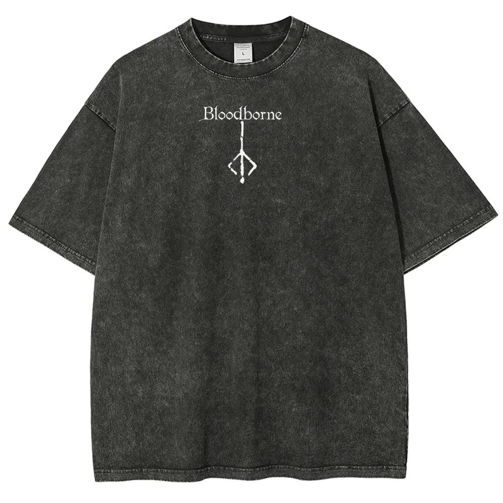 Nuova Top Moda Gioco di Ruolo d'Azione Periferiche Blood Borne T-shirt Stampata Vintage Lavata Uomo Donna Cotone Ampia Oversize Tee