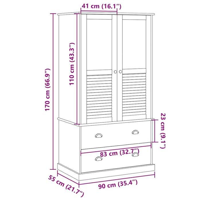 VidaXL Wardrobe VIGO Grey 90x55x170 Cm Solid Pine Wood, Storage Cabinet, Wardrobe Organiser, Cabinet, 353165