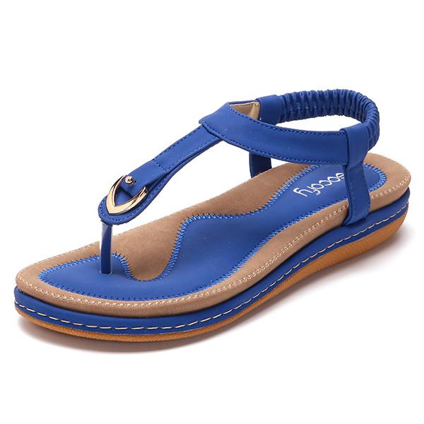 Stilvolle Socofy Damen Elastische Zehensteg-Flachsandalen für den Strand mit Hochwertigem Silikon