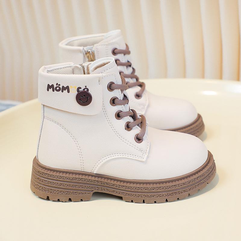 Children's Martin Boots Girls' Fleece Short Boots 2025 Winter New Girls Fashion Leather Boots Warm Thickened Cotton Boots Tide